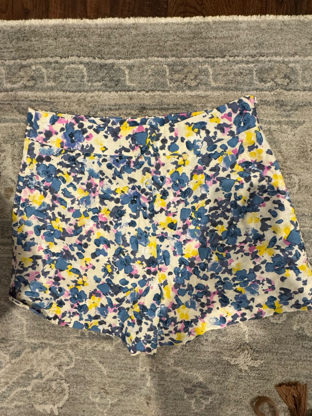 TCEC White High-Waist Floral Shorts with Blue, Yellow & Pink